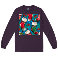 Plum christmas socks seamless pattern Long Sleeve Tee - BundleAndBundleShop