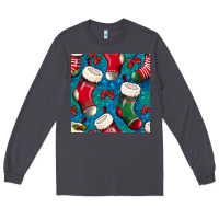 Smoke christmas socks seamless pattern Long Sleeve Tee - BundleAndBundleShop