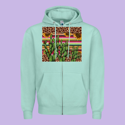 Cactus Serape Zipper Hoodie Designed By Adodesignshop