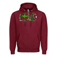 Burgundy Western St. Patrick's Day Love Cross Zipper Hoodie - Artiststas
