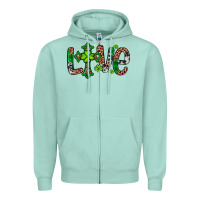 Seafoam Western St. Patrick's Day Love Cross Zipper Hoodie - Artiststas