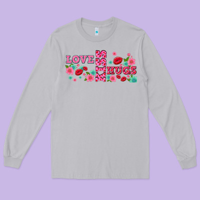 Floral Love And Kiss Long Sleeve Tee Designed By Adodesignshop