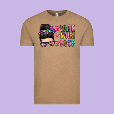 Wife Mom Boss Messy Bun Vintage Tee Designed By Zillion Design Studio