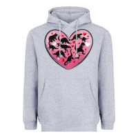 Heather Grey dinosaur valentine heart Heavyweight Hoodie - MaliasSmallBusiness