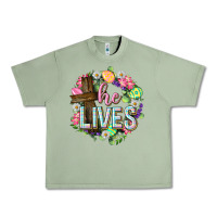 Oil Green He lives Easter with flowers Urban Heavy Tee - Neo Western
