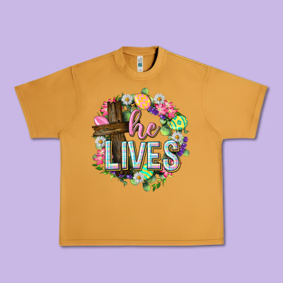 He Lives Easter With Flowers Urban Heavy Tee Designed By Neo Western
