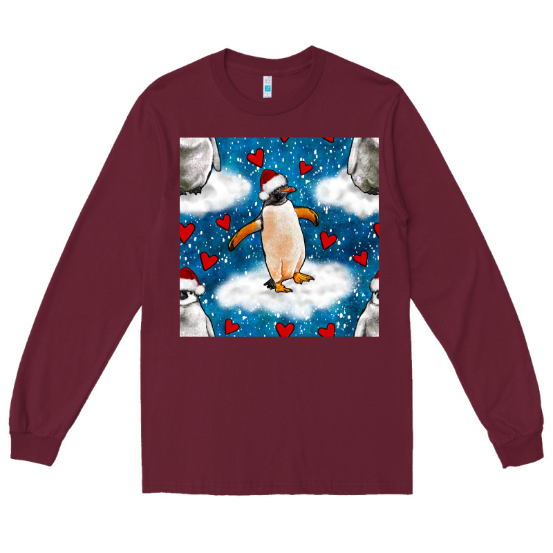 Christmas Penguin And Heart Seamless Pattern Long Sleeve Tee by BundleAndBundleShop | Teevron