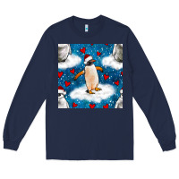 Navy christmas penguin and heart seamless pattern Long Sleeve Tee - BundleAndBundleShop
