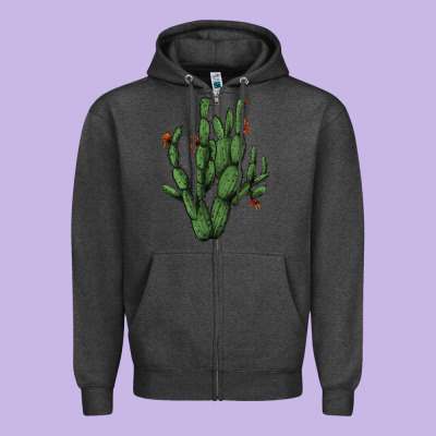 Cactus With Flowers Zipper Hoodie Designed By Adodesignshop