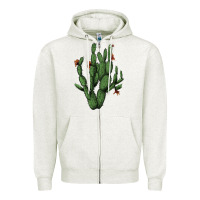 Oatmeal Heather cactus with flowers Zipper Hoodie - AdoDesignShop