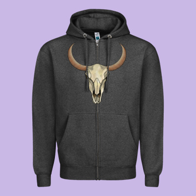 Bull Skull Zipper Hoodie Designed By Adodesignshop