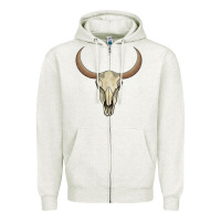 Oatmeal Heather bull skull Zipper Hoodie - AdoDesignShop