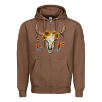 Chestnut bull skull sunflowers and feathers Zipper Hoodie - AdoDesignShop