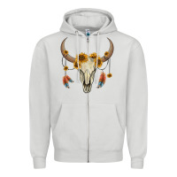 Dove Grey bull skull sunflowers and feathers Zipper Hoodie - AdoDesignShop