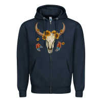 Navy bull skull sunflowers and feathers Zipper Hoodie - AdoDesignShop
