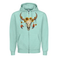 Seafoam bull skull sunflowers and feathers Zipper Hoodie - AdoDesignShop