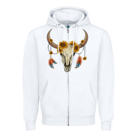 White bull skull sunflowers and feathers Zipper Hoodie - AdoDesignShop