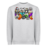Heather Grey halloween cartoon characters coffee cups Heavyweight Sweatshirt - Zillion Design Studio