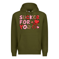 Army Green lovethemed typography with heart lollipop Premium Hoodie - LillyAllenDesigns