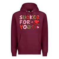 Burgundy lovethemed typography with heart lollipop Premium Hoodie - LillyAllenDesigns