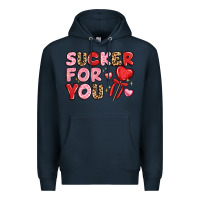 Navy lovethemed typography with heart lollipop Premium Hoodie - LillyAllenDesigns