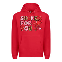 Red lovethemed typography with heart lollipop Premium Hoodie - LillyAllenDesigns
