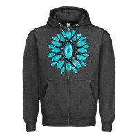 Charcoal Heather turqoise gemstone Zipper Hoodie - AdoDesignShop