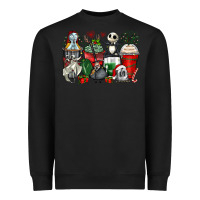 Black Christmas cartoon characters coffee cups Heavyweight Sweatshirt - Zillion Design Studio