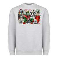 Heather Grey Christmas cartoon characters coffee cups Heavyweight Sweatshirt - Zillion Design Studio