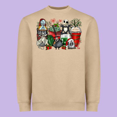 Christmas Cartoon Characters Coffee Cups Heavyweight Sweatshirt Designed By Zillion Design Studio