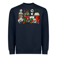 Navy Christmas cartoon characters coffee cups Heavyweight Sweatshirt - Zillion Design Studio