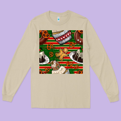 Christmas Cake Seamless Pattern Long Sleeve Tee Designed By Bundleandbundleshop
