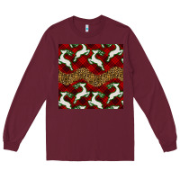 Burgundy christmas deer and plaid seamless pattern Long Sleeve Tee - BundleAndBundleShop