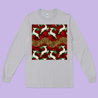 Christmas Deer And Plaid Seamless Pattern Long Sleeve Tee Designed By Bundleandbundleshop