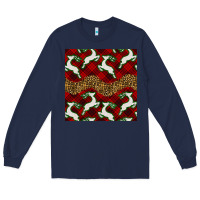 Navy christmas deer and plaid seamless pattern Long Sleeve Tee - BundleAndBundleShop