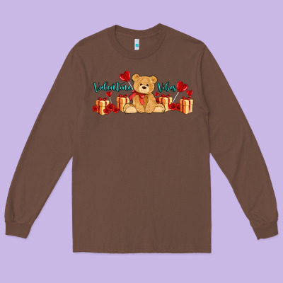Valentines Vibes With Gifts And Bear Long Sleeve Tee Designed By Adodesignshop