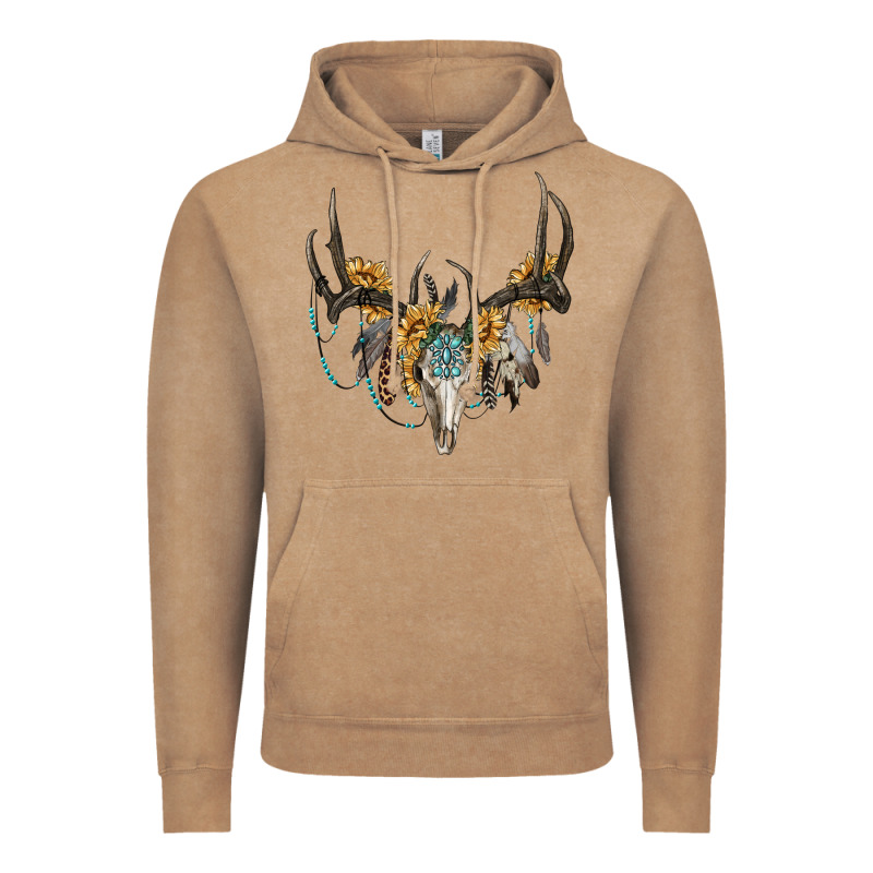 Boho Deer Skull Sunflowers And Gemstone Vintage Hoodie by RanaPortraitStore | Teevron