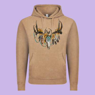 Boho Deer Skull Sunflowers And Gemstone Vintage Hoodie Designed By Ranaportraitstore