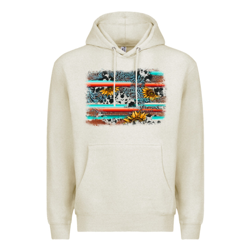 Serape Cowhide Sunflower Background Premium Hoodie by AdoDesignShop | Teevron