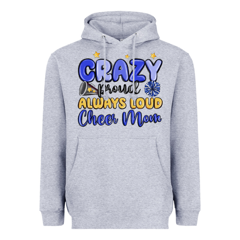 Crazy Proud Always Loud Cheer Mom Heavyweight Hoodie by MaliasSmallBusiness | Teevron