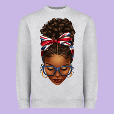 Union Jack Flag Afro Messy Bun Heavyweight Sweatshirt Designed By Texasbilliewilder