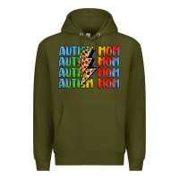 Army Green autism mom lightning bolt Premium Hoodie - LillyAllenDesigns