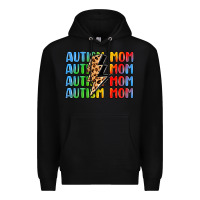 Black autism mom lightning bolt Premium Hoodie - LillyAllenDesigns