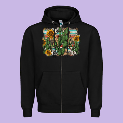 Serape Sunflowers Cactus Zipper Hoodie Designed By Adodesignshop