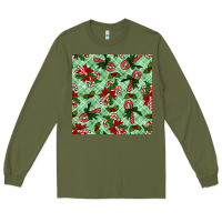 Army Green christmas candy cane seamless pattern Long Sleeve Tee - BundleAndBundleShop