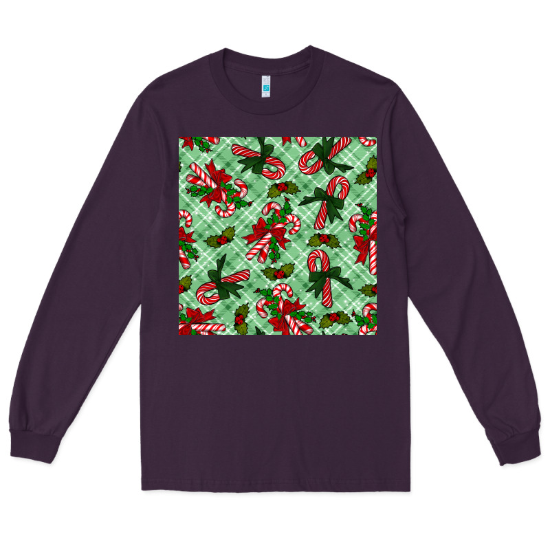 Christmas Candy Cane Seamless Pattern Long Sleeve Tee by BundleAndBundleShop | Teevron