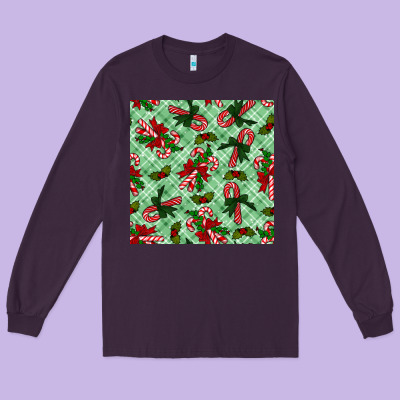 Christmas Candy Cane Seamless Pattern Long Sleeve Tee Designed By Bundleandbundleshop