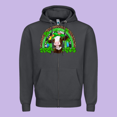 St Patricks Cow Rainbow Zipper Hoodie Designed By Artiststas