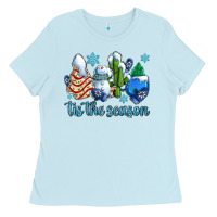 Baby Blue tis the season christmas tree  cake winter and snowman Ladies Tee - AdoDesignShop