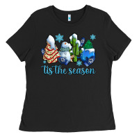 Black tis the season christmas tree  cake winter and snowman Ladies Tee - AdoDesignShop